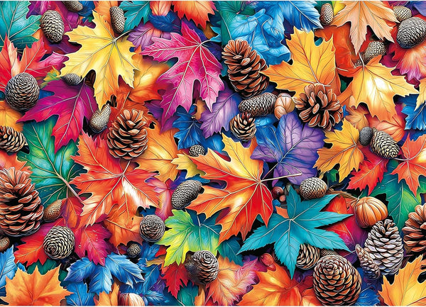 Colorful Fall Leaves and Pine Cones Jigsaw Puzzle, 1000 Pieces, Nature Theme,