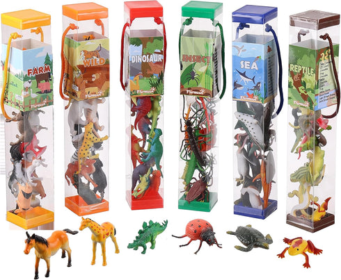 FLORMOON Animal Figures, 72pcs Realistic Mini Dinosaur Insect Sea Farm Reptile Wild Jungle
