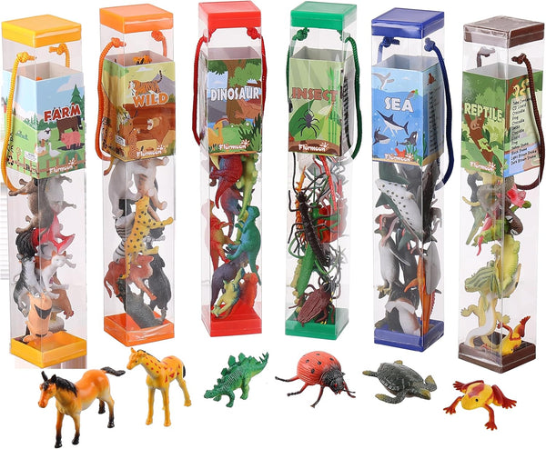 FLORMOON Animal Figures, 72pcs Realistic Mini Dinosaur Insect Sea Farm Reptile Wild Jungle