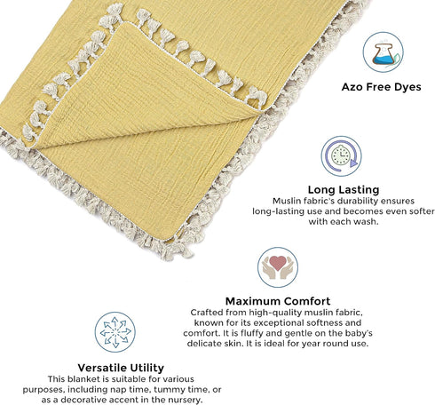 30" 40" Crane Baby Muslin Swaddle Blanket, Soft Cotton Lightweight Nursery and Stroller Blanket for Baby Boys & Girls