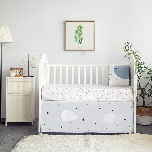 Set, 3 Set, La Premura Sleeping Moon Baby Nursery Crib Bedding Piece Standard Size Crib Bedding Blue and Grey