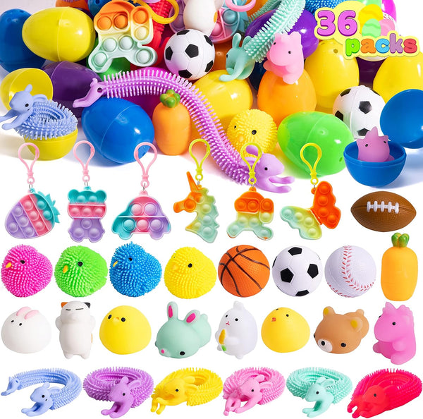 JOYIN 36 PCS Prefilled Easter Eggs with Stress Relief Toys, Easter Toys