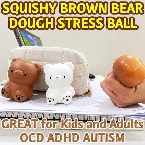 Kawaite Gummy (1 Pack) Brown Bear Stress Relief Dough Ball - Animal Squishy Squeeze Ball Fidget Toy - Stretchy Stress