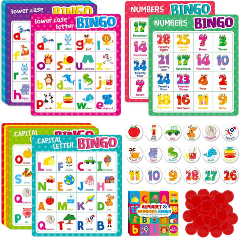 SpriteGru Alphabet Bingo Game - Uppercase/Lowercase/Number Bingo for Kindergarten & Preschool Kids