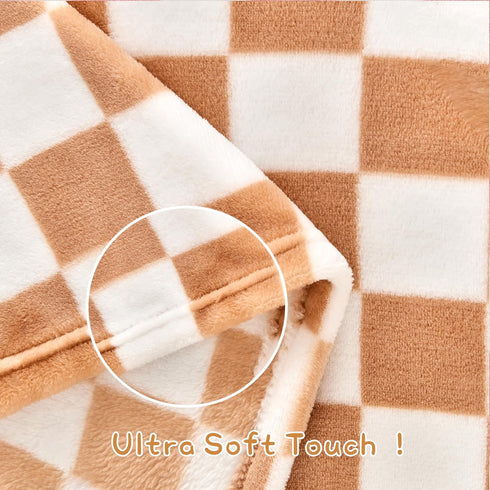 Checkered Baby Blanket, Fleece Baby Blankets, 30''x40'', Khaki, for Boys Girls