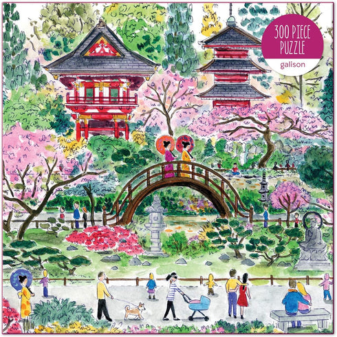 Galison Michael Storrings Japanese Tea Garden Puzzle, 300 Pieces, 21.25” x 16.14'' – Illustrated Art Puzzle Featuring a Tea Garden in San Francisco – Challenging Family-Friendly Activity, Multicolor