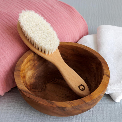 Soft Wooden Baby Hair Brush for Newborns & Toddlers, Ultra Soft Natural Goat Hair in Chic Gift Box
