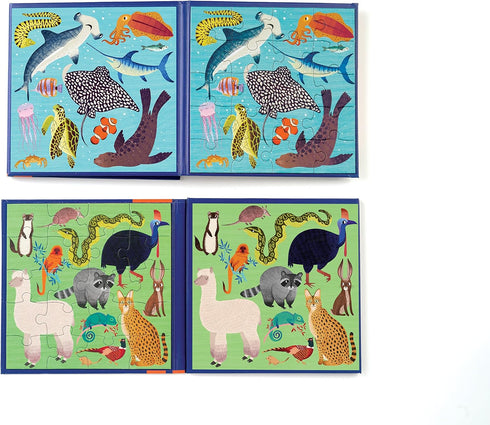 Mudpuppy Land & Sea Animals Magnetic Jigsaw Puzzle - 2 Magnetic Puzzles, 20 Pieces Each, 6.5” x 6.5” - Great for Kids
