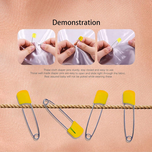 Lxnoap 10-Pack Stainless Steel Baby Safety Pins (Yellow)