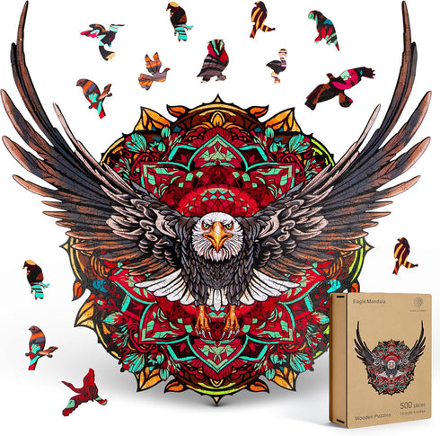 ESTROSO 500 20.9x16.4 Inches Wooden Puzzles for Adults - Bald Eagle Mandala Piece Wooden Jigsaw Puzzle - - Giftable