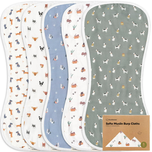 5-Pack Muslin Burp Cloths for Baby Boys and Girls - Super Absorbent Bamboo Cotton Washcloths for Newborns