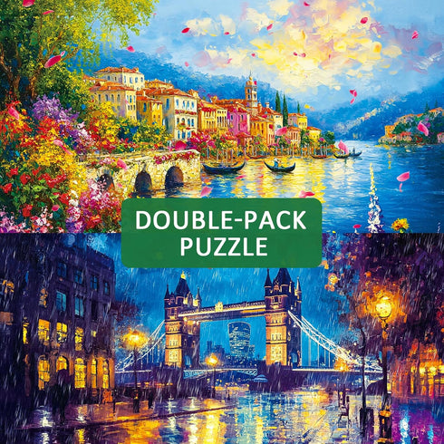 1000 2 Pack Puzzles for Adults Pieces, Unique Jigsaw Puzzle for Adults, Garden Town and Darkness Theme, Idea Family