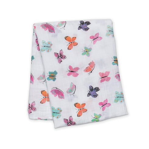 Lulujo Baby 100% Cotton Muslin Swaddle Blanket, 47 x 47-Inches, Butterfly Design