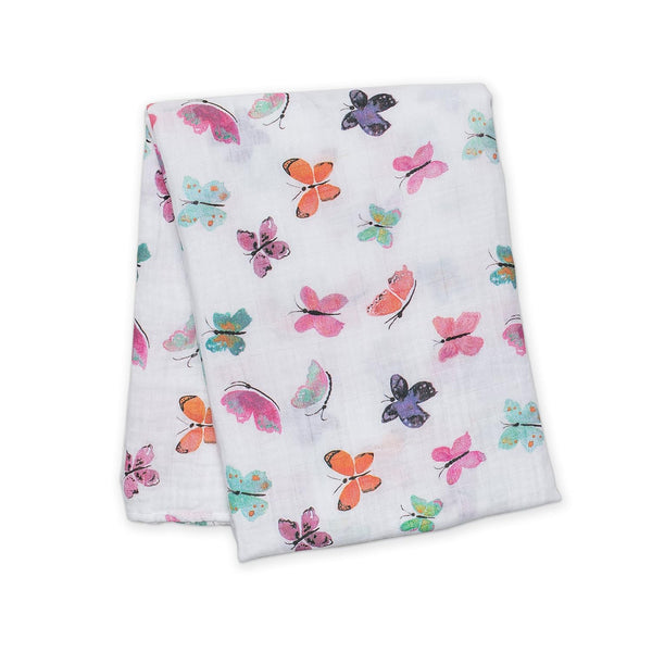 Lulujo Baby 100% Cotton Muslin Swaddle Blanket, 47 x 47-Inches, Butterfly Design