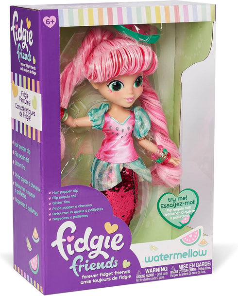Sunny Days Entertainment Fidgie Friends Watermellow – Mermaid with Flip Sequin Tail, 10.5 Inch Fashion Doll