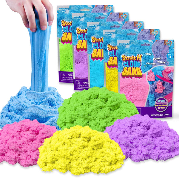 Carolart Colorful Stretchy Cloud Sand Kit,Value Pack of 5 Colored Moldable Play
