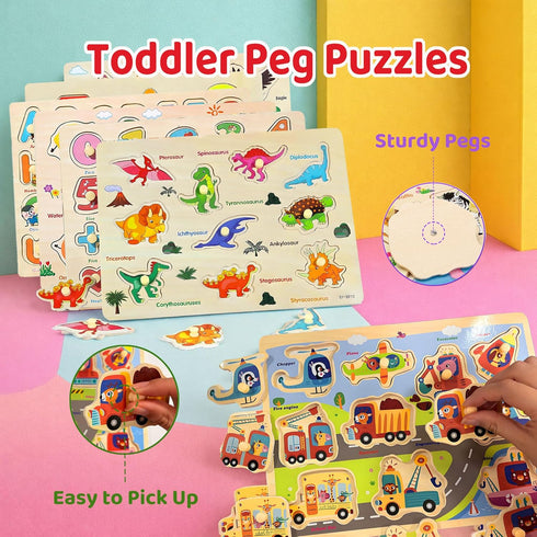 MEZHOBBY 1-3 6 Pack Wooden Peg Puzzles for Toddlers Toddler Puzzles, Preschool Educational Learning Puzzle Toys
