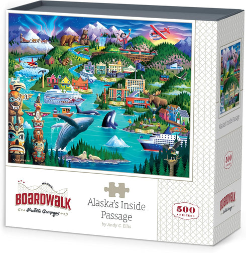 Boardwalk Puzzles Alaska's Inside Passage, 500 Piece Jigsaw Puzzle for Adults, Made