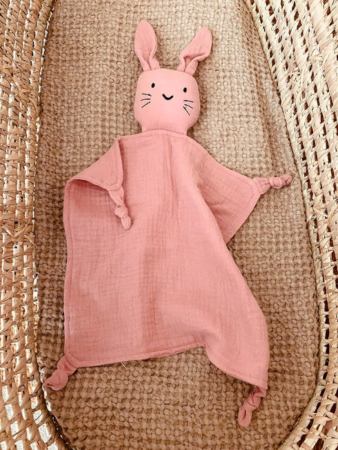 Leyl&Ari Organic Muslin Lovey Blanket | Cotton Bunny Security Blanket for Boys and Girls (Dusty Rose)