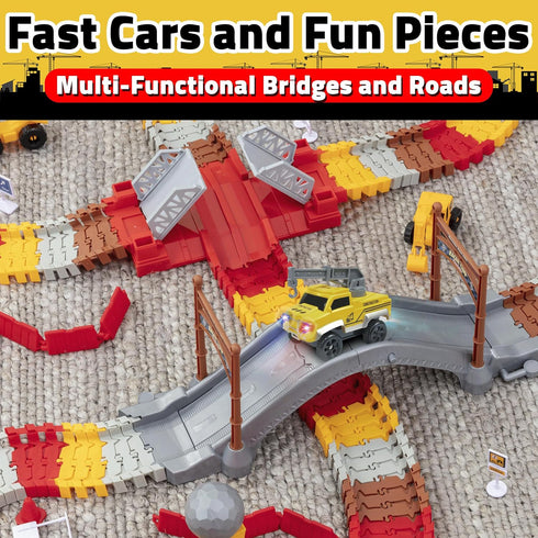 Set 2 251 3 2 USA Toyz Snap Trax Construction Race Tracks for Kids and LED Toy Cars- Pk STEM Building Toys Bendable
