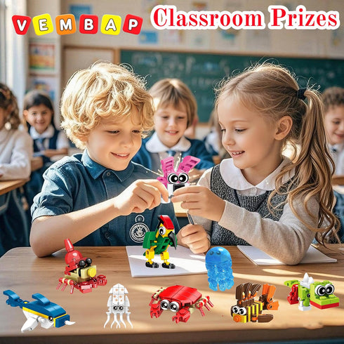 VEMBAP 34 Packs 6+ Party Favors for Kids, Ocean Animal Building Blocks for Goodie Bags Stuffers Classroom Prizes
