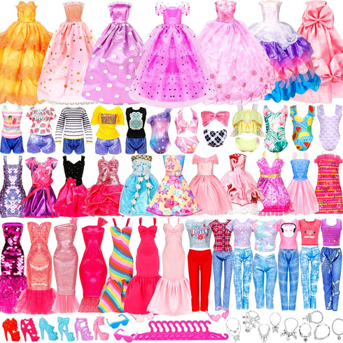 46 Pcs Doll Clothes and Accessories Kit, Including 2 Princess Gowns, 4 Fashion Dresses, and More