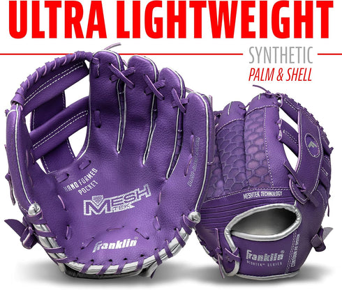 Franklin Sports Kids Baseball Glove + Foam Ball Set, Meshtek Youth Teeball Gloves for Kids + Toddlers, 9.5" Inch