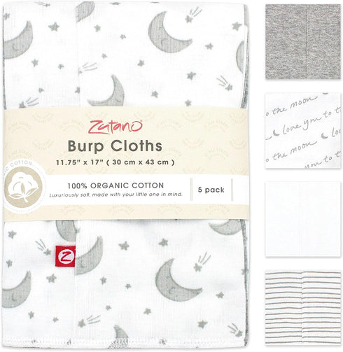 Zutano 5-Pack Organic Burp Cloths for Baby Girl & Boy, Large Cotton Burping Cloths for Babies, Gender Neutral