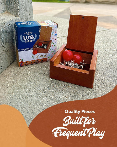 WE Games Classic Metal Jacks Set – Nostalgic Floor Game with 2 Red Balls in Keepsake Wooden Box