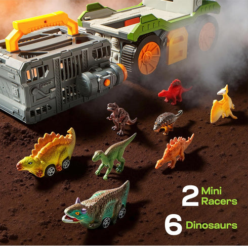 3-5, 2 6 3 4 5+ JOVA Vroomix Dinosaur Toys for Kids Dinosaur Carrier Truck with Pcs Cars and Pcs Figures for Toddlers