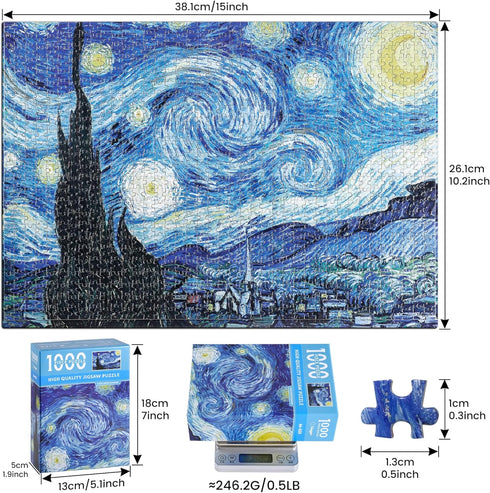 Starry Night Puzzle - 1000 Pieces Van Gogh Mini Puzzle for Adults