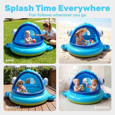 Swimming 54" 56" 28",Blow Summer JOYIN Inflatable Shade Kiddie Pool,Whale Baby Pool Tent, Infant Pool for Kids x x Up