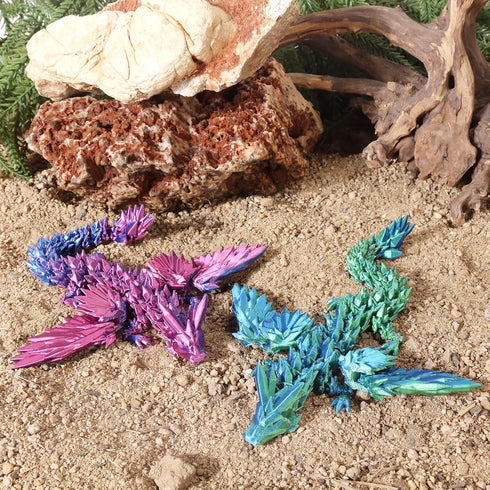 2PCS 3D 9" Printed Dragon with Wings Articulated Dragon Bookshelf Decor for Home Office