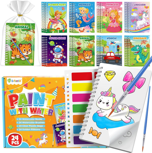 D-FantiX 24 Pack Paint with Water Coloring Books for Kids Ages 4-8-12,