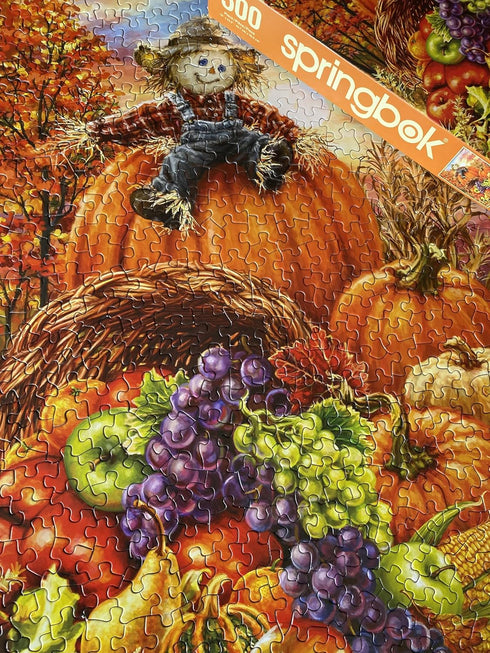 Springbok Harvest Cornucopia 500 Piece Jigsaw Puzzle with Colorful Thanksgiving Illustration