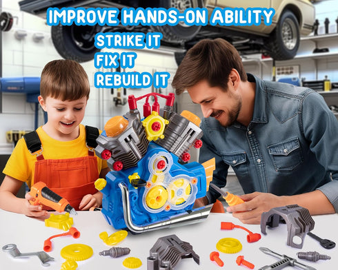 POFJOEQ Set Toys-42pc PlaysetSTEM 3+ Engine Building Kit, Kids Mechanic Repair for Kids Motorcycle EngineTake Apart