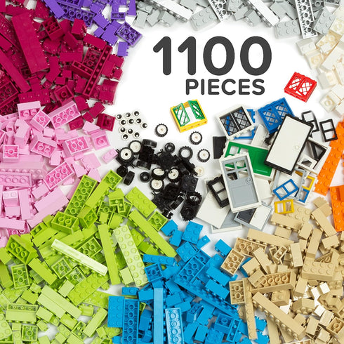 Play Platoon 1100 Piece Building Bricks Play Set, 10 Colors, Includes Wheels, Tires, Axles, Windows & Door Pieces
