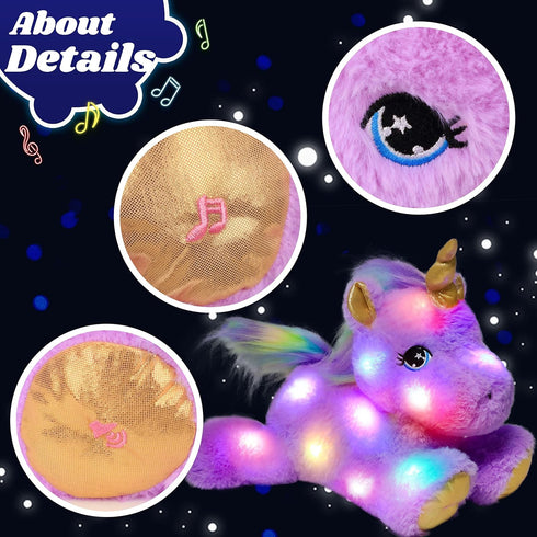 Girls,13" Cuteoy Glowing LED Light-up Purple Unicorn Nightlight Toys Musical Plush Stuffed Animal Singing Lullabies