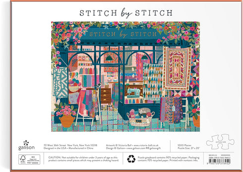 Galison Stitch by Stitch - 1000 Piece Puzzle with Bright Quilting and Crafting Themed Artwork