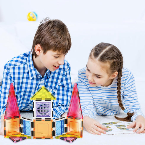 Set 110+ Playset 3+ PT03 PicassoTiles Magnetic Tiles Magnet Toys Building Blocks Construction with Pages IdeaBook STEM