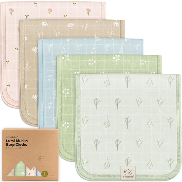 KeaBabies Cotton Muslin Burp Cloths Baby Boy, Girl - 5-Pack Soft &