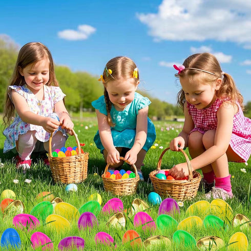 FLYSNK 200 Pack 3 Inch 6 Large Easter Eggs Bulk Include Surprise Golden Eggs, Bright Colors Fillable Plastic Easter Egg