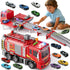BuddyBight 3in1 Fire Truck Toy with Foldable Race Track & 12 Diecast Race