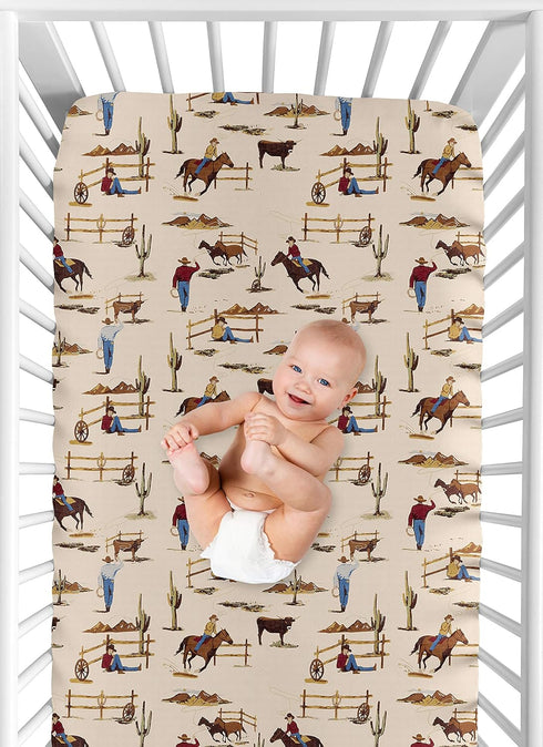 Country Sweet Jojo Designs Wild West Boy Jersey Stretch Knit Baby Fitted Crib Sheet for Soft Toddler Bed Nursery - Red