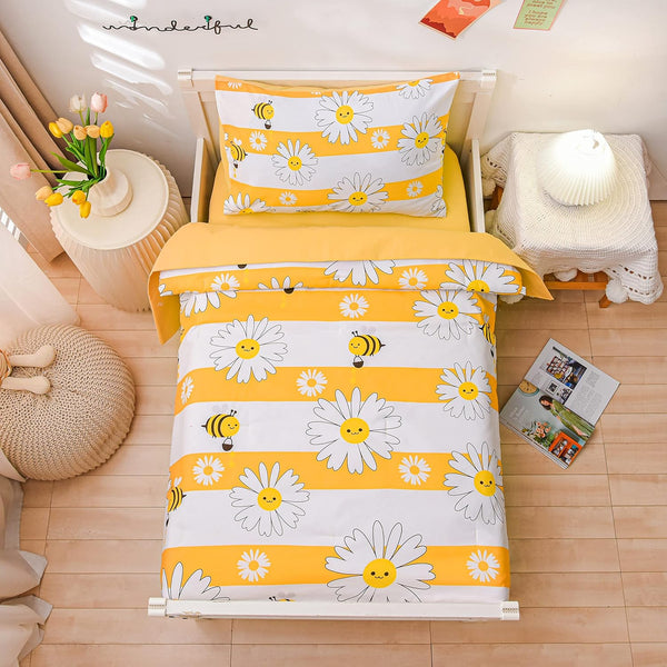 Btargot 4 Pieces Ultra Soft Toddler Bedding Set, Colorful Bees and Flower