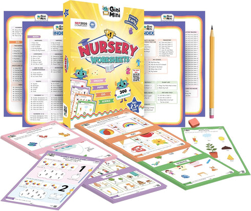 300 Nursery Worksheets (English, Maths, Science, & EVS) with Stickers for Ages 2-4, Fun Learning Activities