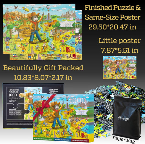 Pawsome America! 1000 Piece Puzzle for Adults, Family and Kids - 20x30 Inch HD Puzzles with Silky Matte Finish