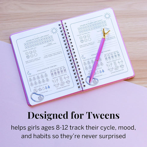 8-12 Pixie Period Tracker Journal for Girls - Pixies My First Period Notebook with Daily Menstrual Cycle Guided