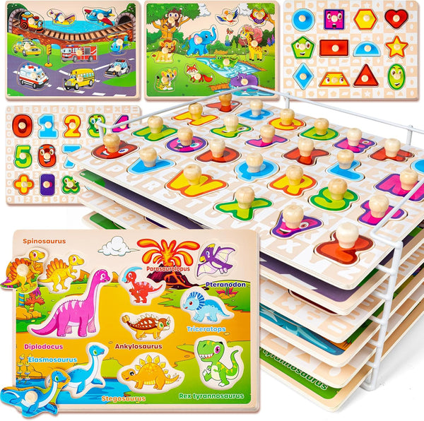 SYNARRY Wooden Puzzles for Toddlers 1-3, 6XSET Puzzles for Toddlers 2-4 with