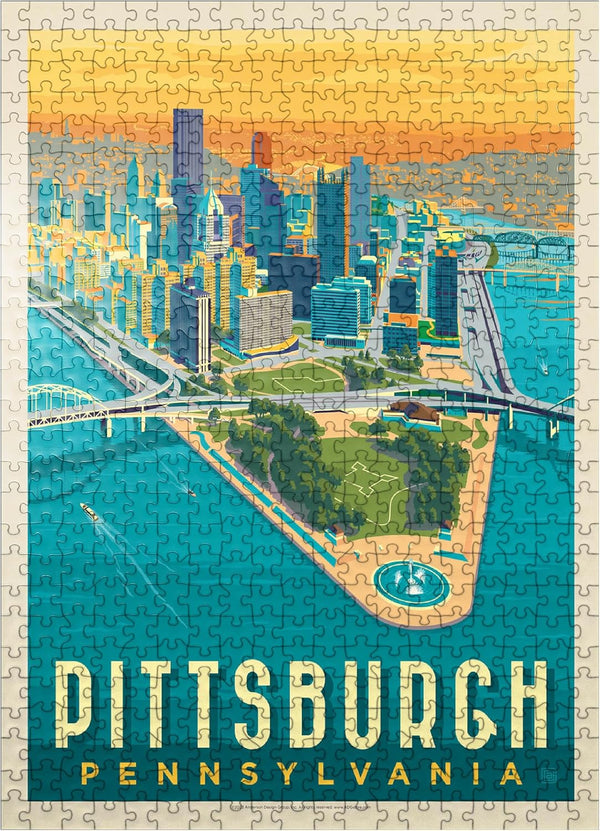 MyPuzzle Pittsburgh, PA Vintage Poster, Bird's Eye View, Premium 500 Piece Jigsaw Puzzle